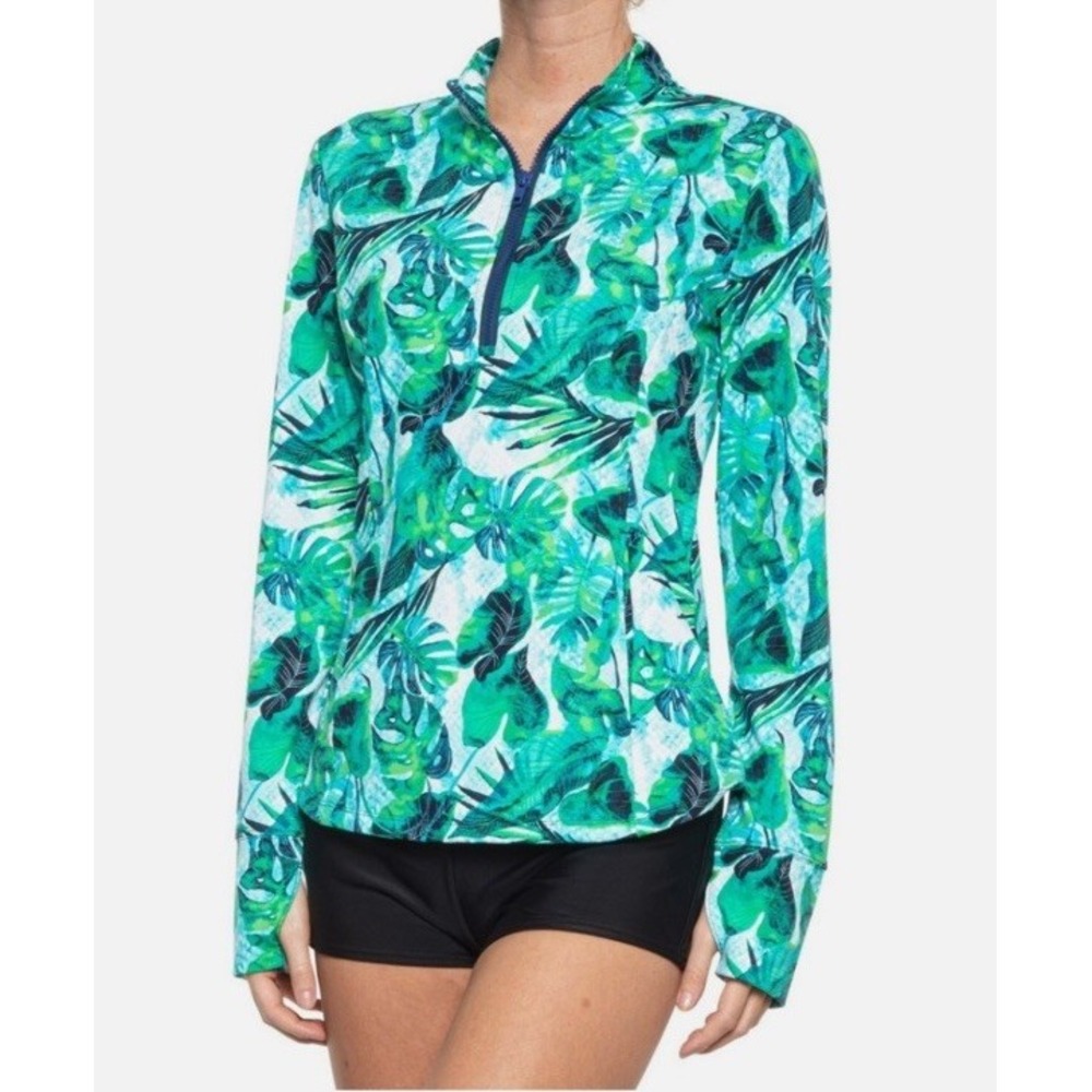NWT TOMMY BAHAMA AZURE LAGOON Long Sleeve Mock Popover Golf Shirt Size S